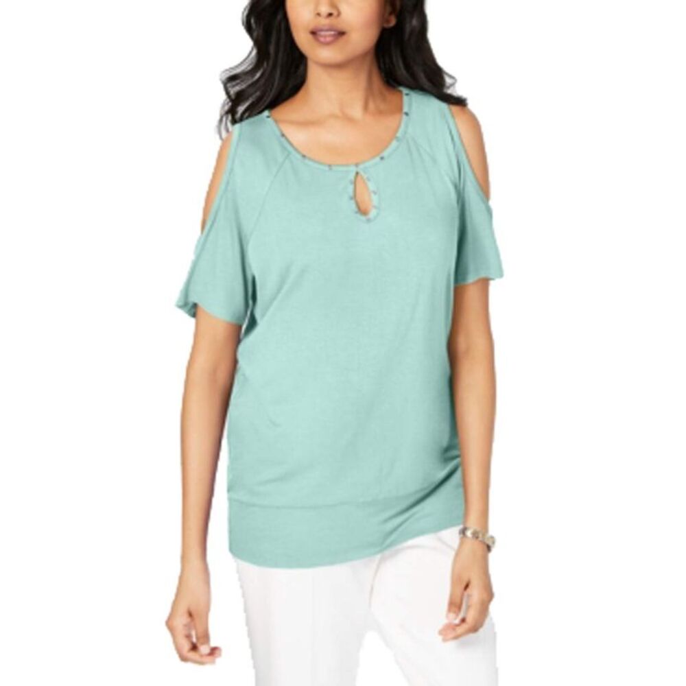 JM Collection Studded Cold-Shoulder Top - Picture 2 of 3